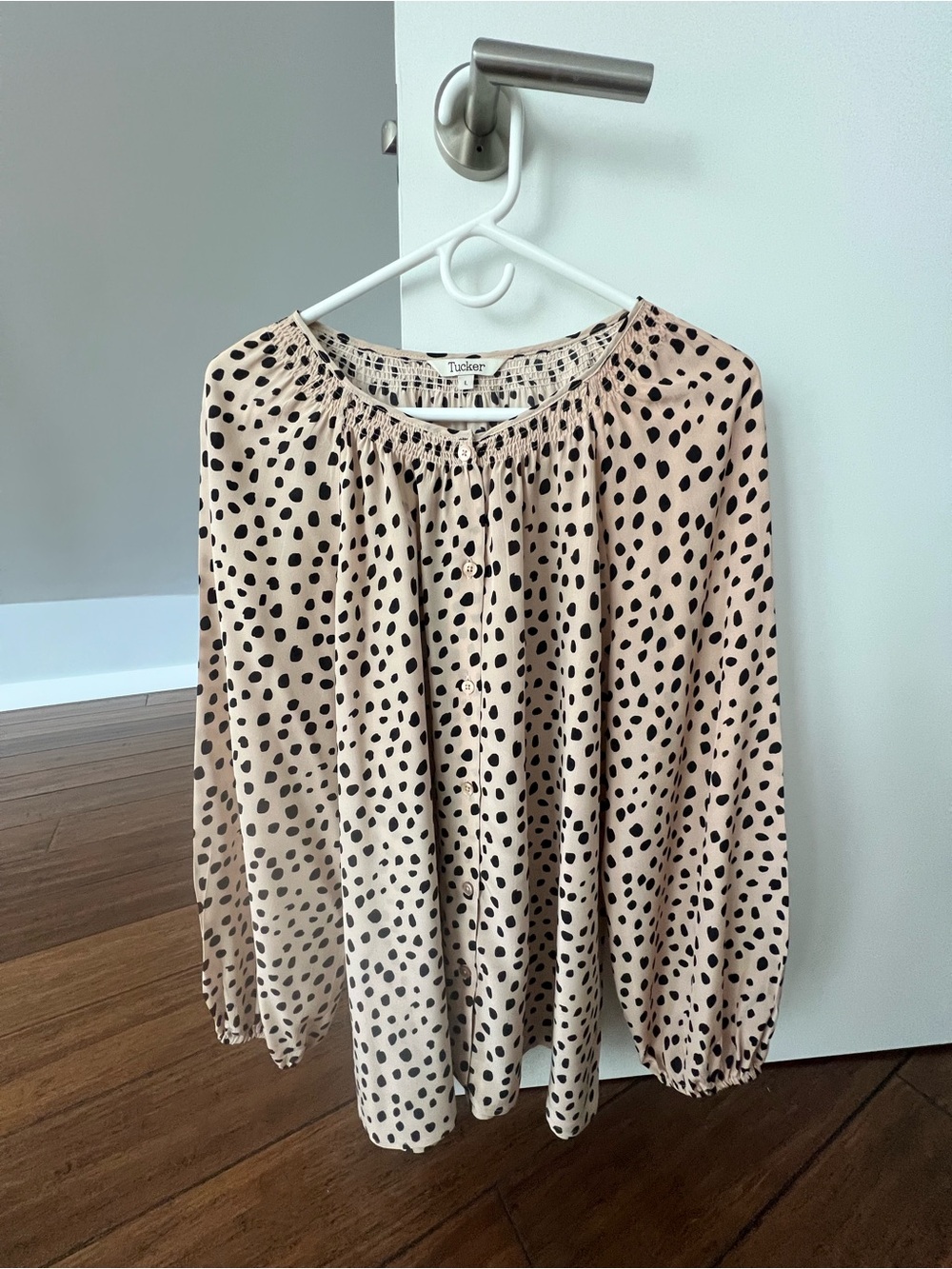 Tucker Cream Blouse with Black Polka Dots